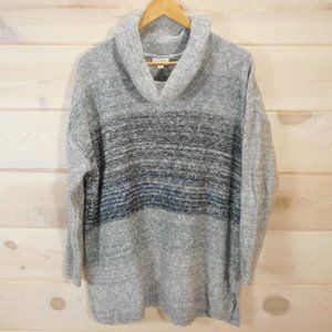 J Jill Cowl Neck Sweater Women's Size L Gray Blue Cotton Blend Boxy Cozy